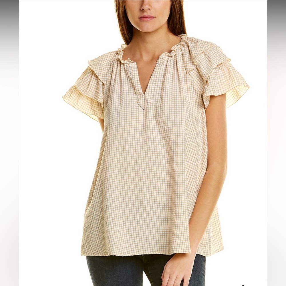 Nanette by Nanette Lapore Tan Seersucker Ruffle Top